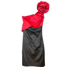 Karen Millen Dress 6 One Shoulder Polyester Satin Black Red - £43.90 GBP