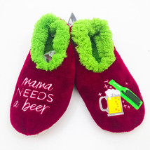 Snoozies Women&#39;s Mama Needs a Beer Non Skid Soles Medium 7/8 Burgundy - £10.27 GBP