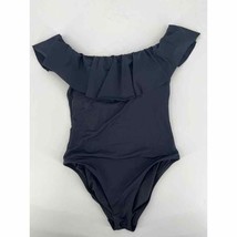 Trina Turk Off the Shoulder One Piece Swimsuit Sz 6 Solid Black Ruffle - £29.33 GBP