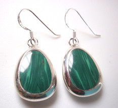 Reversible Simulated Malachite &amp; Genuine Mother of Pearl 925 Str Silver Earrings - £13.66 GBP