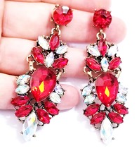 Bridesmaid Drop Earrings, Rhinestone Crystal Earrings, 3 in Red Chandelier Earri - £26.19 GBP