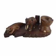 Vtg Ceylon Hardwood Wooden Carved Smoking Set Alligator Elephant Mid Century U26 - £25.82 GBP