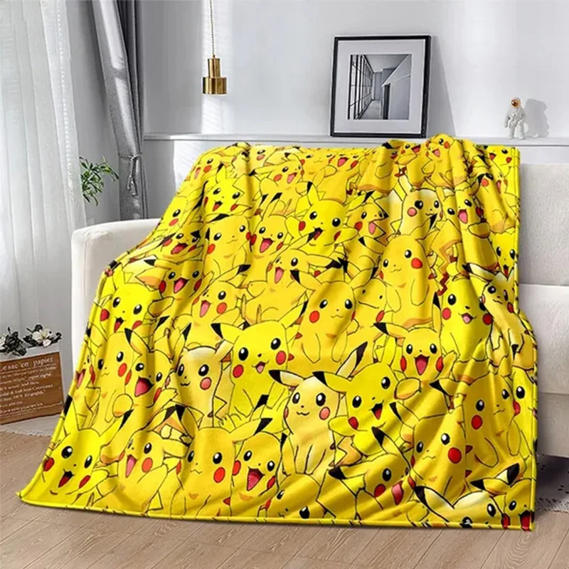 Pokemon Cartoon Anime Flannel Blanket Pikachu Eevee Figures Home Sofa Lunch - £21.33 GBP+