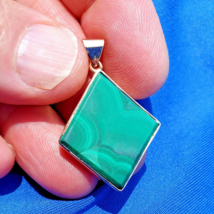 Green Malachite Pendant Elegant Geometric Design Bezel set 14k Medallion Charm - $2,194.65 CAD