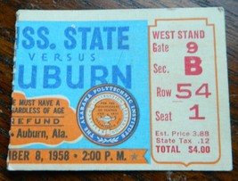 1958 Auburn vs Mississippi State Football Ticket Stub - $14.84
