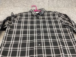 Calvin Klein Shirt Mens Large Infinite Button Up Black Madras Plaid No tuck - £10.68 GBP