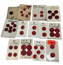 Sewing Buttons Red Round Mixed Cards Basic &amp; Fashion Styles Lot of 13  - $12.84