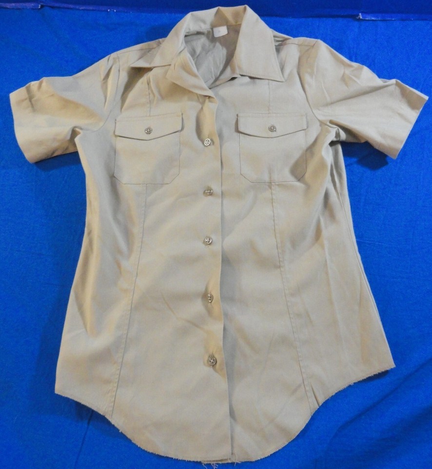 USN U.S. NAVY CREIGHTON KHAKI TAN SHORT SLEEVE OFFICIAL UNIFORM DRESS SH... - $23.74