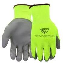 3-PAIR West Chester Touch Screen Hi-Vis Yellow Pu Palm Coated Nylon Gloves - £10.83 GBP