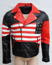 New Men&#39;s Handmade USA Star Flag Brando Style Black Genuine Leather Jack... - $161.99+
