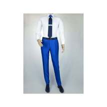Mens Tuxedo Formal Suit ROYAL DIAMOND Slim Fit 3Pc Vested shiny Satin SL83 Blue image 6