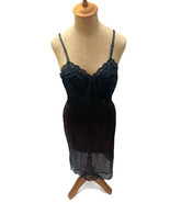 Vintage Seamprufe Women&#39;s Lingerie Full Slip Brown Black Lace Nylon Size 36 - £21.73 GBP