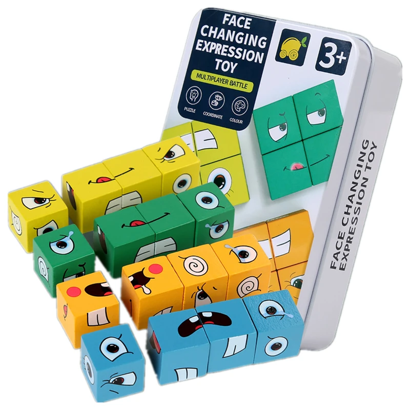 Montessori Kids Educational Toys Emotion Face Changing Blocks Expression Puzzles - £12.78 GBP