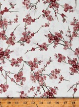 Cotton Sakura Japanese Trees Flowers Cream Fabric Print by the Yard D759.53 - £10.91 GBP