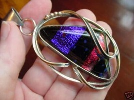 (#D-921), Dichroic Fused Glass Pendant Silver Purple Black Red - £101.40 GBP