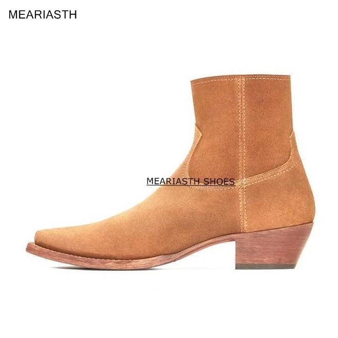 Meariasth fashion Luxury Handmade Chelsea boots men real suede leather boots Bri - £129.57 GBP