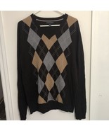 BANANA REPUBLIC Mens Argyle Sweater Gray Brown Sz Large Extra Fine Merin... - £19.89 GBP