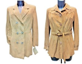 Overcoat Dust Coat Woman Real Leather Suede Piece Unique Ages &#39;70 Tassel Hiq - £110.92 GBP+