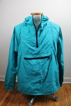 Vtg 90s LL Bean L Teal Green 1/2 Zip Hooded Kangaroo Pocket Anorak Jacket USA - £36.11 GBP