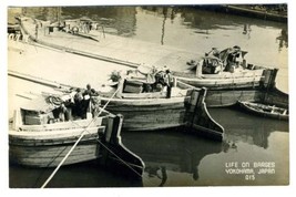 Life on Barges Real Photo Postcard Yokohama Japan  - £19.53 GBP