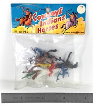 Vintage 10 pc. Cowboy Indians Horses Plastic Toys (Circa 1960&#39;s) Hong Kong - £14.45 GBP