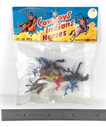 Vintage 10 pc. Cowboy Indians Horses Plastic Toys (Circa 1960&#39;s) Hong Kong - £14.47 GBP