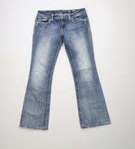 Miss Me Womens Size 31 Distressed Thick Stitch Flared Bootcut Denim Jeans Blue - $59.35