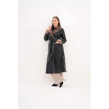 Vinci The Florence Long Shearling Black Leather Women Jacket image 14