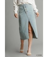 Women&#39;s Asymmetrical Waist And Button Up Front Split Denim Skirt - $31.50