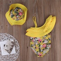 NEW Boutique Girls Yellow Floral Swimsuit &amp; Sun Hat Size 6 - £10.37 GBP