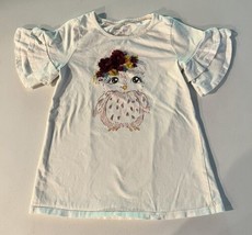 Shabby Chic Girls Top Size 6-7 Owl With Flowers Ruffle Sleeve Short Sleeve Shirt - £4.16 GBP