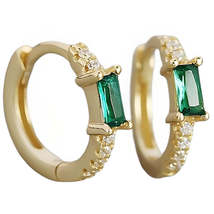 Anyco Fashion Earrings Green Square Zircon Shiny Ear Buckle Trendy Fine Hoop Hug - £19.75 GBP