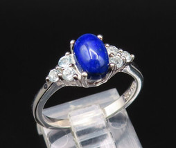 925 Silver - Vintage Dainty Lapis Lazuli &amp; Cubic Zirconia Ring Sz 6 - RG... - £28.89 GBP