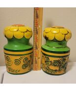 Vintage Large 6&quot; Salt &amp; Pepper Shakers Flowers MCM Yellow Green Japan - $27.30