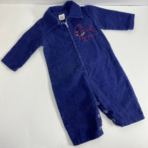 Vintage 80s Sears Infant 3-6 months Jumpsuit Blue Corduroy Zip front Puppy  - £13.63 GBP