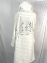 em &amp; alfie Women White silver Plush Hooded Robe Sleep sequin Spa Bathrobe ONE sz - £23.30 GBP