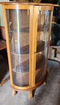 Vintage Curved Glass Bow Front Curio Cabinet 4 Shelf Locking Door - $199.99