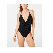 Bar III Womens Draped-Front Halter One-Piece Swimsuit Black Size XS New - $19.75