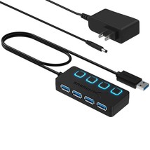 SABRENT 4 Port USB 3.0 Hub with Individual LED Lit Power Switches, Includes 5V/2 - £31.96 GBP