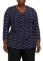 New Anne Klein Black Blue Dots Belted Career Top Blouse Size 0 X 2 X Women $89 - £55.19 GBP