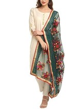 Fancy Phulkari Dupatta Heavy net embroidery for women Girls 2.2x1Mt Green Bunch - £21.60 GBP