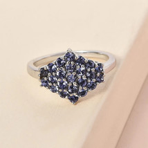 Cluster Ring; Tanzanite Color Crystal in Platinum Plated - Stainless Steel Sz 7 - $21.77