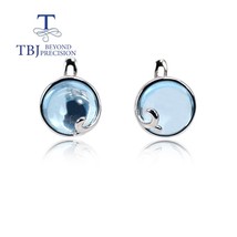 Simple design women's earrings Natural Sky Blue Topaz Round 10.0gemstone earring - $110.34