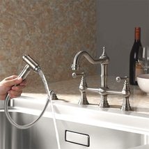  Brushed nickel deck mounted Bridge Kitchen Faucet with Brass Sprayer NEW - £219.95 GBP