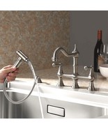  Brushed nickel deck mounted Bridge Kitchen Faucet with Brass Sprayer NEW - $5,302.91 MXN