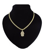 18k Layered real gold filled Miami Cuban chain with Hamsa pendant micro ... - $27.34 CAD