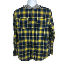 PacSun Mens Yellow &amp; Navy Plaid Hooded Flannel Shirt Size Large - £14.27 GBP