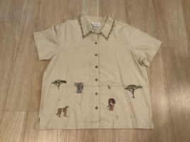 Annex Casual corner Shirt Cotton Linen Wild animals Beige Women’s size 1X - £25.74 GBP