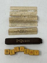 7 Dice I Qubes Crossword Dice Game VTG Leather Case Bakelite &amp; Rule Inst... - $21.77