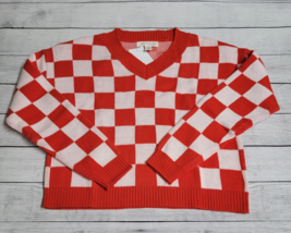 Treasure &amp; Bond Red Fiery White Checkered Crop Sweater Girls Size XL (14... - $19.79